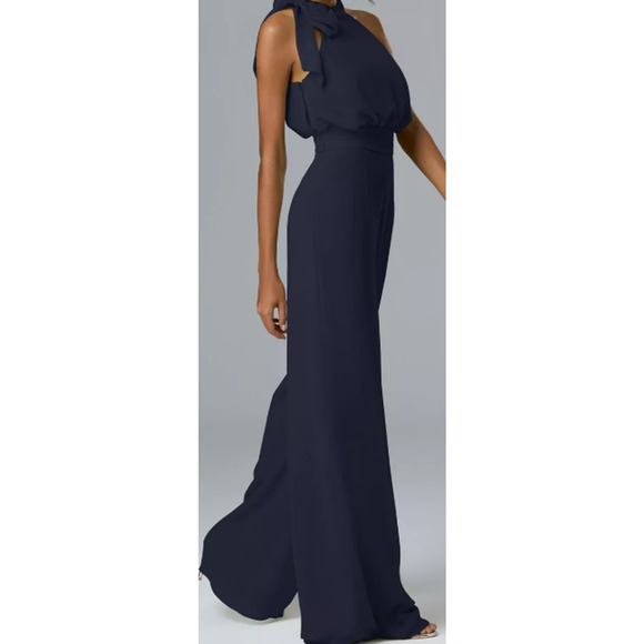 AW BRIDAL SZ 4 dark navy blue halter Rosalie wide leg jumpsuit NEW B80 - Picture 2 of 4